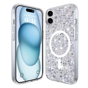Husa iPhone 16 Sparkly Glitter MagSafe White - Img 1