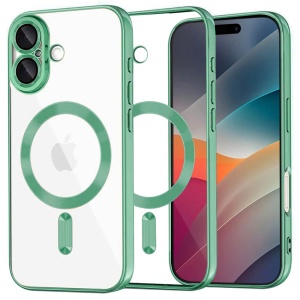 Husa iPhone 17 Magsafe Luxury Crystal transparenta / light green