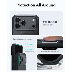 Husă iPhone 18 Pro ESR Cyber HaloLock Black - Rugged Slim - Img 3