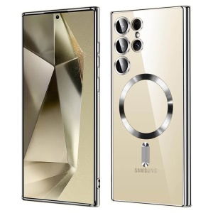 Husa Samsung Galaxy S24 Ultra Magsafe Luxury Crystal transparenta cu detalii argintii
