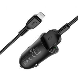 Incarcator telefon auto Hoco Z39 -2 porturi USB-A, QC 3.0, 18W, 3A cu cablu inclus USB-A to Lightning 1.0m Negru - Img 3