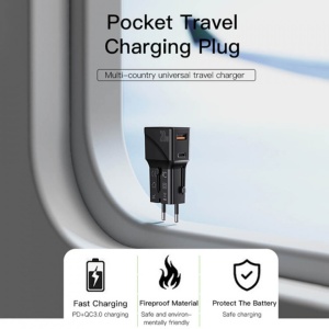 Incarcator telefon USB , USB tip C PD20W cu adaptor de calatorie EU, UK, US, AUS Yesido - Img 8