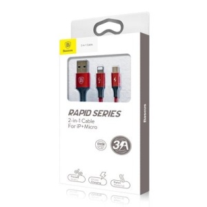 Cablu de date 2 in 1 Baseus Rapid Lightning / micro USB 1.2 M Rosu - Img 4