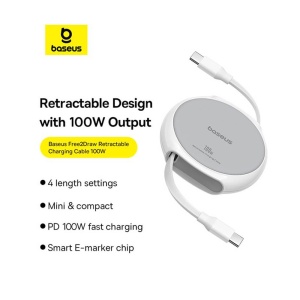 Cablu de date type C la tip C Super Fast Charge 100W, 1m , retractabil , Baseus Pathfinder Series alb - Img 2