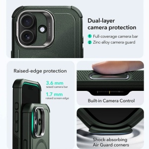 HHusa iPhone 17 ESR Cyber Armor Kickstand verde inchis - Img 4
