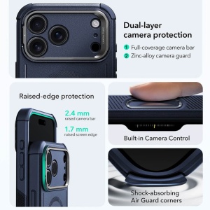 HHusa iPhone 17 Pro Max ESR Cyber Armor Kickstand albastra - Img 2