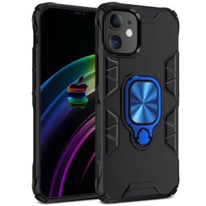 Husa Iphone 12 PRO MAX- Kickstand Metal TPU Case- Negru cu Albastru - Img 1