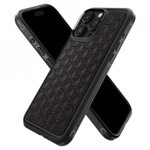Husa iPhone 15 Pro Max Spigen Cryo Armor Neagra cu detalii rosii - Img 7