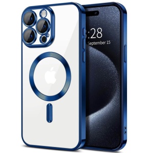 Husa iPhone 16 Pro Max Magsafe Luxury Crystal transparenta / albastra - Img 1