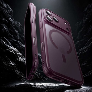 Husă iPhone 18 Pro / 17 Pro ESR Frosted Deep Burgundy oferind aderență excelentă anti-slip în mână.
