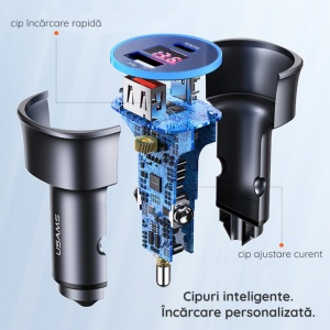 Incarcator auto Usams Car Charger C26 Dual Port : 1xUSB-A, 1xType-C, PD, 95W, 3.25A - Img 4