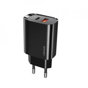 Incarcator telefon priza Usams T35 ,Dual Port, 1xUSB-C, PD 20W & 1xUSB-A, QC 3.0 - Img 1