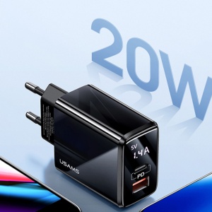 Incarcator telefon priza Usams T40 cu display LED, Fast charge 20W Negru - Img 4