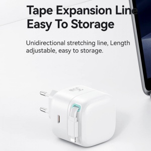 Incarcator tip C GaN Fast Charging PD 35W + cablu retractabil Lightning 80cm alb Usams - Img 5