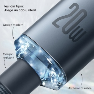 Cablu de date Type-C to Lightning, 20W, 1.2m, negru- Baseus Crystal Shine - Img 8