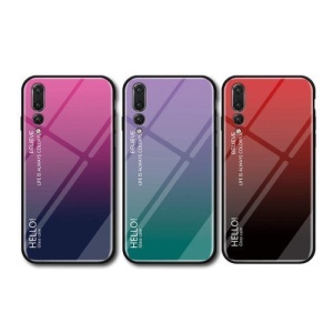 Husa Huawei P20 PRO-Gradient Glass Durable Cover din sticla securizata 9H-black -red - Img 2