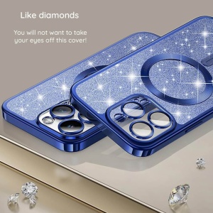 Husa iPhone 16 Pro Max Luxury Glitter MagSafe albastru deschis - Img 8