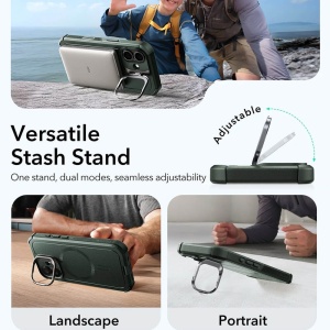 Husa iPhone 17 ESR Cyber Armor Kickstand verde inchis - Img 5