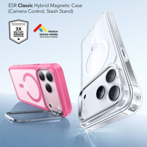 Husa iPhone 17 Pro Classic Hybrid HaloLock Kickstand cu MagSafe de la ESR Frosted Pink - Img 2