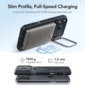 Husa iPhone 17 Pro Max Classic Hybrid HaloLock Kickstand cu MagSafe de la ESR transparenta / negru - Img 6