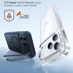 Husa iPhone 17 Pro Max Classic Hybrid HaloLock Kickstand cu MagSafe de la ESR Frosted Blue - Img 5