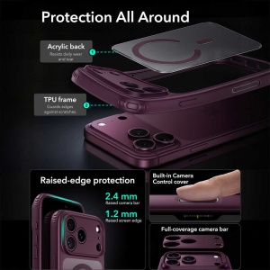 Husă iPhone 18 Pro ESR cu margini supraînălțate pentru protecția modulului de camere foto Pro.