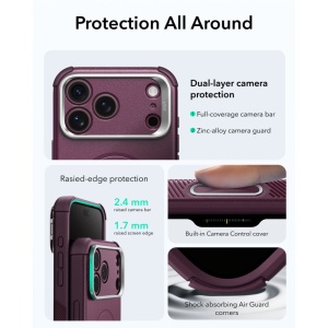 Husă iPhone 18 Pro Max - ESR Cyber Armor Kickstand - Frosted Deep Burgundy - Img 5