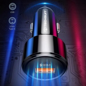 Incarcator auto telefon Techsuit 2 porturi USB-A si USB type C, 38W - Img 2