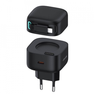 Incarcator tip C GaN Fast Charging PD 35W + cablu retractabil Lightning 80cm negru Usams - Img 1