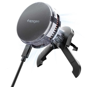 Suport telefon auto Spigen EV25MFAQ MagSafe, Încărcare Rapidă 25W, Grilă, Negru