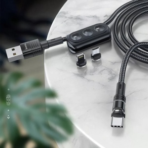 Cablu magnetic 3 in 1 USB to USB type C , Lightning , Micro USB ,20W, 2.4A, 1.2m HOCO - Img 6
