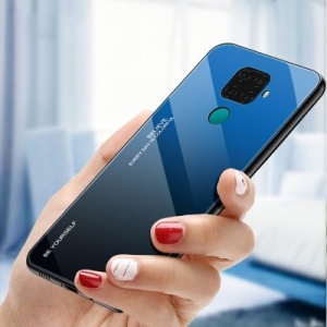Husa Huawei Mate 30 Lite-Gradient Glass Durable Cover din sticla securizata 9H-Negru cu Albastru - Img 3