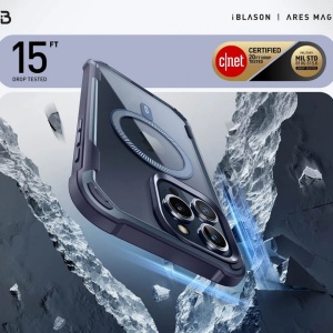 Husa iPhone 15 Pro Max i-Blason Ares Magsafe transparenta margini navy - Img 2