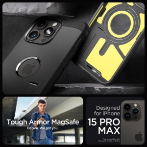 Husa iPhone 15 Pro Spigen Tough Armor Mag Magsafe neagra - Img 2