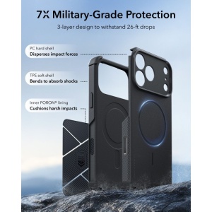 Husă iPhone 18 Pro ESR Cyber HaloLock Black - Rugged Slim - Img 4