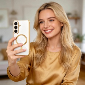 Husa Samsung Galaxy S26 Magsafe Luxury Crystal transparenta / rosu - Img 4