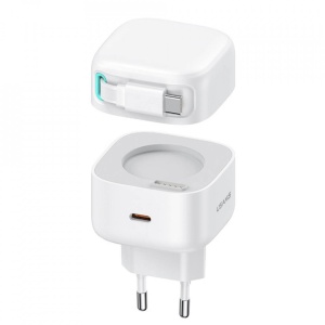 Incarcator priza USB tip C GaN Fast Charging 35W + cablu retractabil type C 80cm alb Usams - Img 1