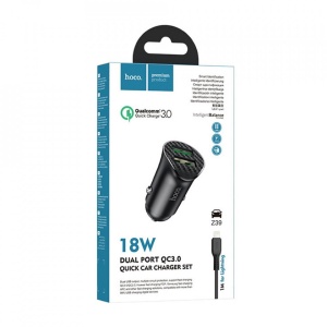 Incarcator telefon auto Hoco Z39 -2 porturi USB-A, QC 3.0, 18W, 3A cu cablu inclus USB-A to Lightning 1.0m Negru - Img 6