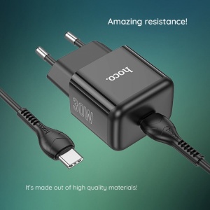 Incarcator telefon type C , incarcare rapida PD 30W cu cablu Type-C to Type-C inclus Hoco - negru - Img 3