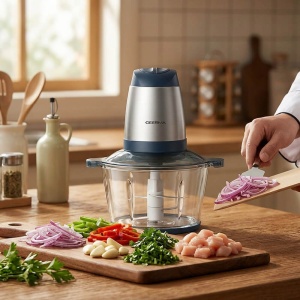 Tocator Electric de Carne Deerma JR01, 350W, Bol 2L, Lame Spirale, Argintiu/Bleumarin - Img 3