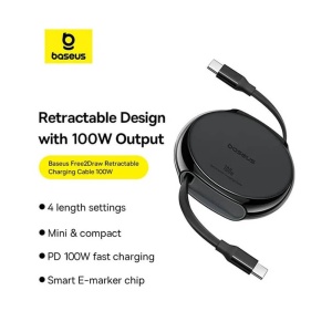 Cablu de date tip C Super Fast Charge 100W, 1m , retractabil , Baseus Pathfinder Series negru - Img 2