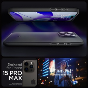 Husa iPhone 15 Pro Max - Spigen Thin Fit -Black - Img 5