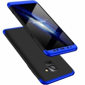 Husa Samsung Galaxy A8 -GKK 360 Front and Back Case Full Body Cover -Negru cu Albastru - Img 1