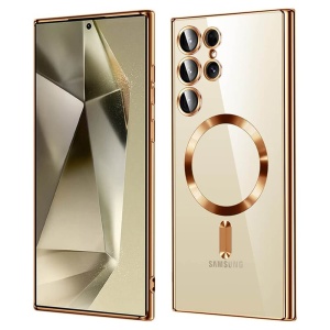 Husa Samsung Galaxy S24 Ultra Magsafe Luxury Crystal transparenta cu detalii aurii