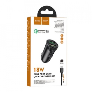 Incarcator telefon auto Hoco Z39 -2 porturi USB-A, QC 3.0, 18W, 3A cu cablu USB-A to USB Type-C 1.0m Negru - Img 7