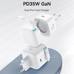 Incarcator tip C GaN Fast Charging PD 35W + cablu retractabil Lightning 80cm alb Usams - Img 8
