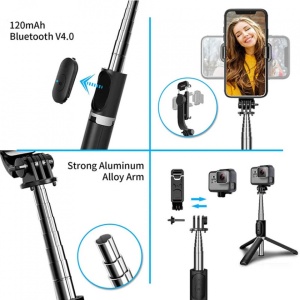 Selfie Stick cu trepied stabil, Bluetooth, rotatie 360, 103cm - Img 6