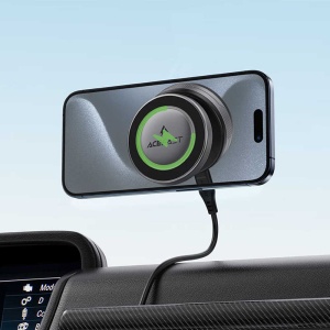Suport auto premium Acefast AirCharge E29 Metal Gray susținând ferm un telefon în unghi de 360 de grade
