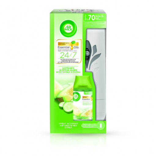 Odorizant de camera - AIRWICK - aparat + Rezerva - Castravete&Pepene - 250 ml