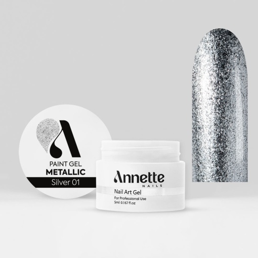 Paint Gel Metallic Silver 01 Wipe - 5ml Annette Nails GPM-01